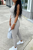 Gray Euramerican Fashion Women Tight Super Elastic Tank Pure Color Pants Sets HR8186-1