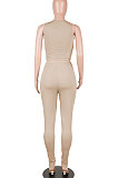 Gray Euramerican Fashion Women Tight Super Elastic Tank Pure Color Pants Sets HR8186-1
