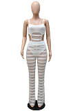 White Sexy Condole Belt Strapless Tank Net Cloth Sleeveless Solid Color Pants Sets No Underwear YF9244