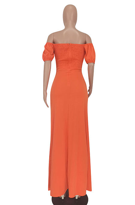 Black Euramerican Women Solid Color Backless A Word Shoulder Mid Waist Long Dress ED8523-3