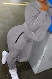 Gray Autumn Winter New Long Sleeve Stand Neck Zipper Jumper Sweat Pants Sport Sets YX9292-7