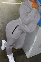 Gray Autumn Winter New Long Sleeve Stand Neck Zipper Jumper Sweat Pants Sport Sets YX9292-7