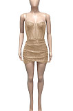 Blue Euramerican Women Pure Color Sequins Sexy Condole Belt Strapless Perspectivity Mesh Spaghetti Skirts Sets Q949-3