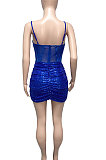 Black Euramerican Women Pure Color Sequins Sexy Condole Belt Strapless Perspectivity Mesh Spaghetti Skirts Sets Q949-2