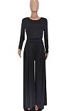 Coffee Women Trendy Joket Casual Pure Color Loose Pants Sets ED8522-3