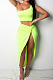 Neon Green Euramerican Women Ruffle Solid Color One Shoulder High Split Skirts Sets MY9268-4