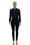 Black Autumn Winter Velvet Long Sleeve Zip Front Hoodie Pencil Pants Sport Sets YT3289-1