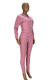 Black Autumn Winter Velvet Long Sleeve Zip Front Hoodie Pencil Pants Sport Sets YT3289-1