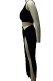 Black Euramerican Women Ruffle Solid Color One Shoulder High Split Skirts Sets MY9268-3