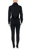 Red Sport Women Solid Color Zipper Cardigan Split Pants Sets HR8192 -2