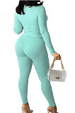 Camel Cotton Blend Long Sleeve Bandage Top Bodycon Pants Solid Color Sets ZNN9108-1