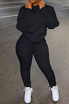Black Autumn Winter New Long Sleeve Stand Neck Zipper Jumper Sweat Pants Sport Sets YX9292-1
