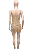 Blue Euramerican Women Pure Color Sequins Sexy Condole Belt Strapless Perspectivity Mesh Spaghetti Skirts Sets Q949-3