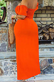 Wine Red Euramerican Women Solid Color Backless A Word Shoulder Mid Waist Long Dress ED8523-2