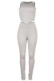 Gray Euramerican Fashion Women Tight Super Elastic Tank Pure Color Pants Sets HR8186-1
