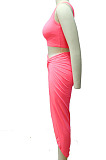 Black Euramerican Women Ruffle Solid Color One Shoulder High Split Skirts Sets MY9268-3