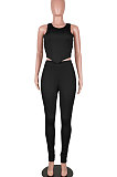 Apricot Euramerican Fashion Women Tight Super Elastic Tank Pure Color Pants Sets HR8186-3