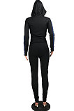 Yellow Side Stripe Lips Print Long Sleeve Hoodie Sweat Pants Casual Sets YMT6233-3