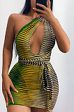 Khaki Euramerican Hip Sleeveless Tight Sexy Dew Chest Backless Bandage Mini Dress FLY21235-2