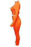 White Women Autumn Mid High Collar Ribber Solid Color Bodycon High Waist Pants Sets Q959-1