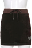 Brown Women Cute Hot Drilling Pleuche Hooded Coat Long Sleeve Zipper Split Skirts Sets HLR17010-2
