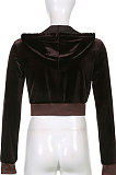 Pink Women Cute Hot Drilling Pleuche Hooded Coat Long Sleeve Zipper Split Skirts Sets HLR17010-1