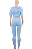 Pink Cute Irregularity Short Sleeve Hoodie Pencil Pants Sport Sets YC8050-3