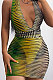 Green Euramerican Hip Sleeveless Tight Sexy Dew Chest Backless Bandage Mini Dress FLY21235-3