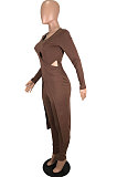 Black Long Sleeve Round Neck Hollow Out Overlay Tops Pencil Pants Solid Color Sets YNS1609-1