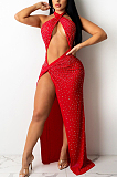 Red Sexy Night Club Hot Drilling Crystal Long Dress