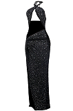 White Sexy Night Club Hot Drilling Crystal Long Dress K6013-3