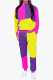 Peacock Blue Newest Spliced Long Sleeve Hoodie Sweat Pants Two-Piece YMT6186-1