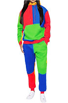 Green Newest Spliced Long Sleeve Hoodie Sweat Pants Two-Piece YMT6186-3