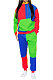 Green Newest Spliced Long Sleeve Hoodie Sweat Pants Two-Piece YMT6186-3