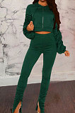 Green Wholesale Velvet Ruffle Sleeve Zip Front Hooded Coat Slit Pants Sport Sets YMT6234-1