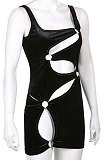 Black Euramerican Sexy Ring Hollow Out Hip Velvet Solid Color Condole Belt Mini Dress HLR17140