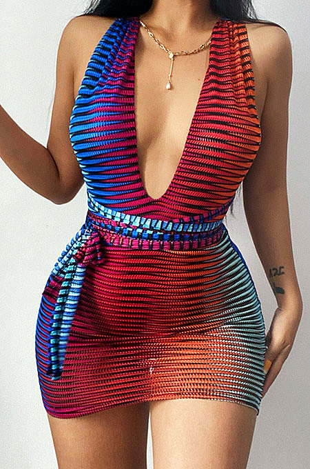 Red Euramerican Hip Sleeveless Tight Sexy Dew Chest Backless Bandage Mini Dress FLY21235-1