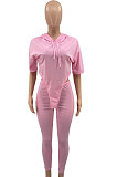 Pink Cute Irregularity Short Sleeve Hoodie Pencil Pants Sport Sets YC8050-3