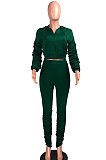 Black Wholesale Velvet Ruffle Sleeve Zip Front Hooded Coat Slit Pants Sport Sets YMT6234-3