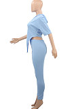 Pink Cute Irregularity Short Sleeve Hoodie Pencil Pants Sport Sets YC8050-3