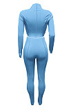 Orange Women Autumn Mid High Collar Ribber Solid Color Bodycon High Waist Pants Sets Q959-3