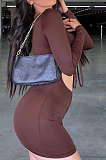 Brown Women Pure Color Sport Casual Drawsting Hollow Out Tied Long Sleeve Romper Shorts HLR16288