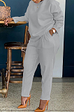 Solid Color Round Neck Thick Fabric Pants Set BBN202