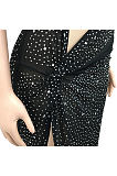 Red Sexy Night Club Hot Drilling Crystal Mesh See Through Long Dress XZ5326-3