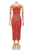 Black Spaghetti Strap See Throgh Mesh Hot Drilling Club Dress