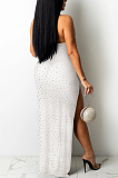 White Sexy Night Club Hot Drilling Crystal Mesh See Through Long Dress XZ5326-2