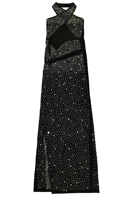 Apricot Sexy Night Club Hot Drilling Crystal Mesh See Through Long Dress XZ5326-4