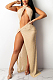 Apricot Sexy Night Club Hot Drilling Crystal Mesh See Through Long Dress XZ5326-4
