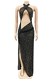 Red Sexy Night Club Hot Drilling Crystal Mesh See Through Long Dress XZ5326-3