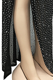 Apricot Sexy Night Club Hot Drilling Crystal Mesh See Through Long Dress XZ5326-4
